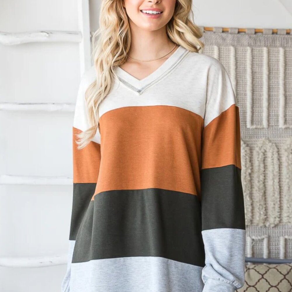 Fall Colour Block Long Sleeve Top